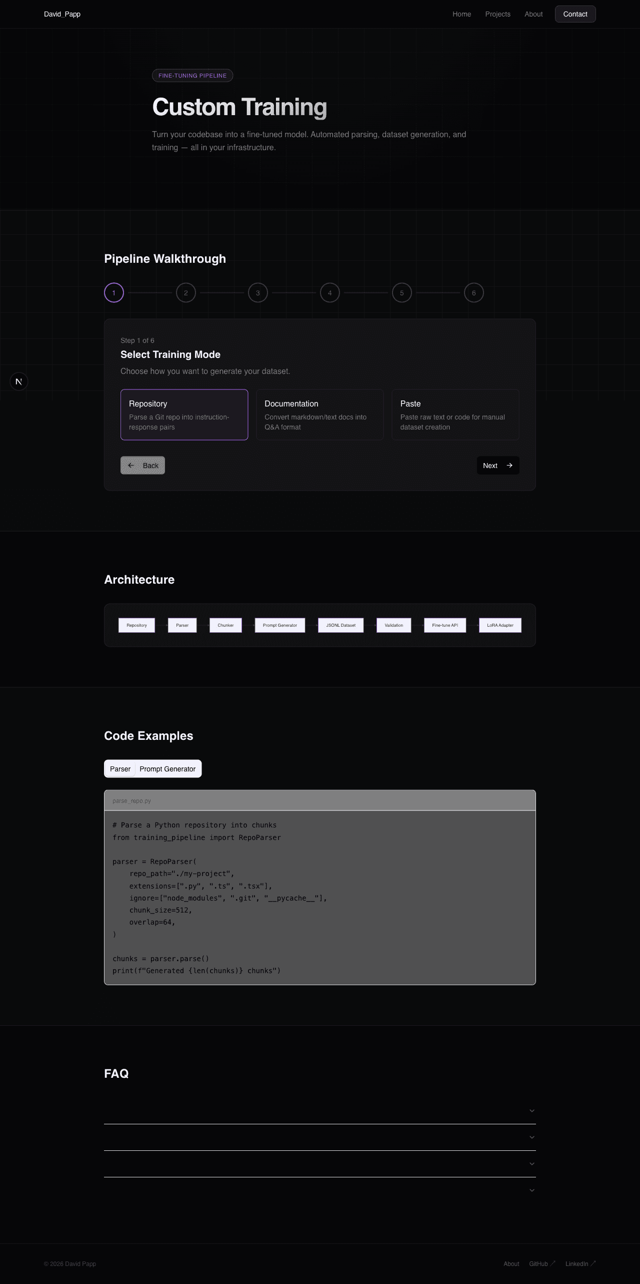 Training pipeline dashboard — desktop view