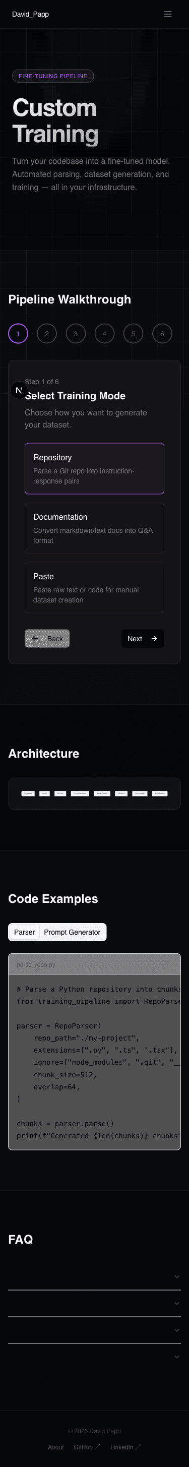 Training pipeline dashboard — mobile view