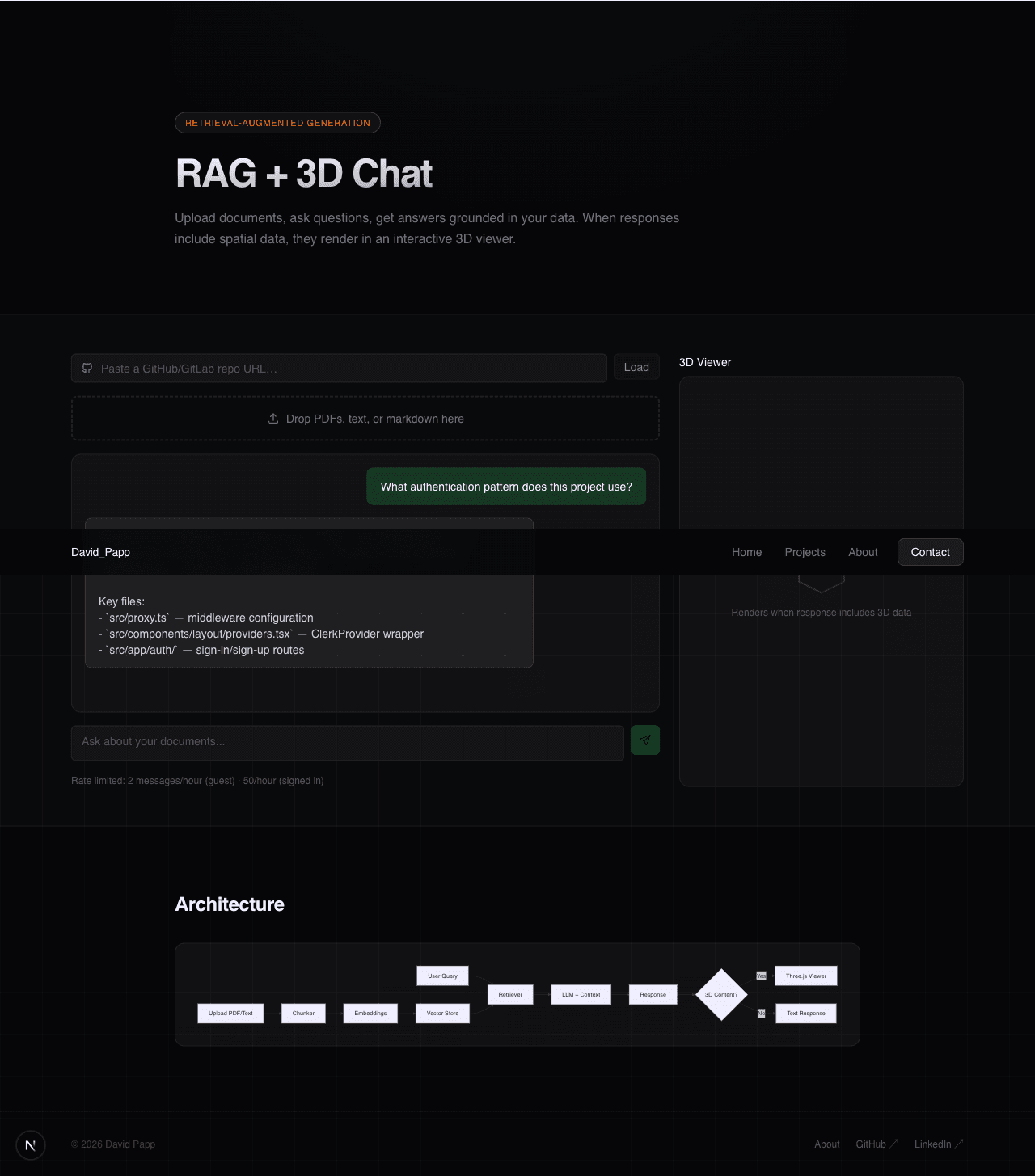 RAG + 3D Chat — desktop view